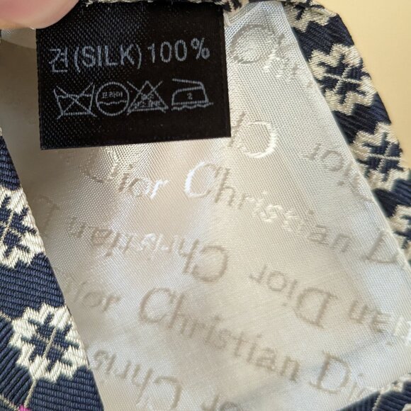 VTG Christian Dior Monsieur Classic Patterned Black Silver Purple 100% Silk Tie - Picture 4 of 8
